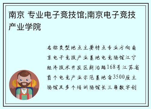 南京 专业电子竞技馆;南京电子竞技产业学院
